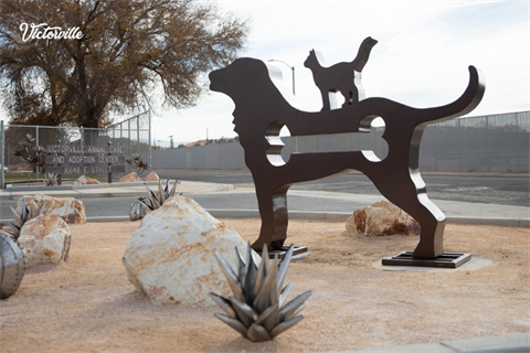 Dog and Cat statue at the Victorville Animal Care and Adoption Center