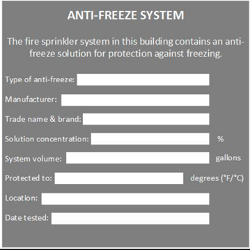 Diagram F‑3.4: Sample Placard for Antifreeze Systems